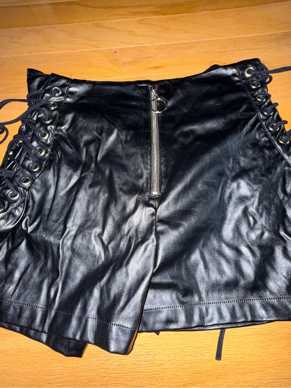 AKIRA Black Faux Leather Lace-Up Mini Skort